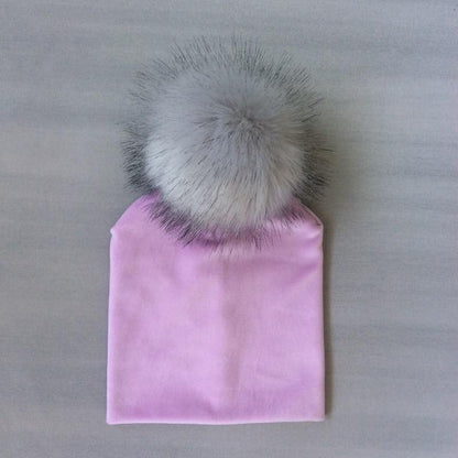 Kids Girls Solid Hat With Pompon Baby Beanie Pompom Cap Children&
