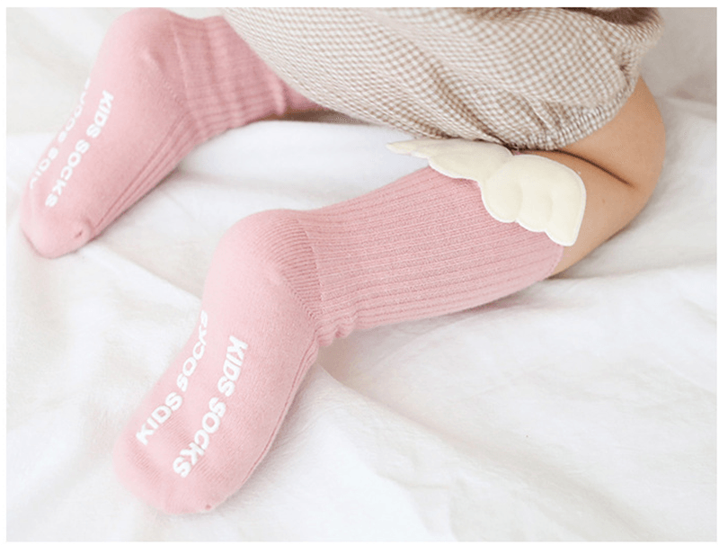 Luxury Modern Socks Baby Girls Knee High Socks With Angel wing  Summer Autumn Cotton Socks Solid Candy Color Toddler For Kids