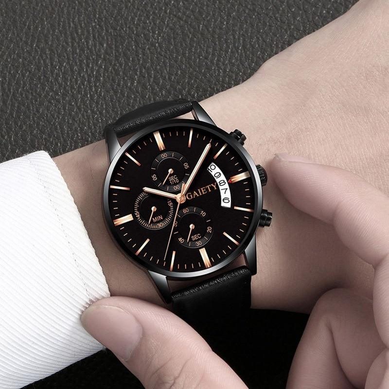Watches men Fashion Sport Stainless Steel Case Leather Band watch Quartz Business Wristwatch For Men&