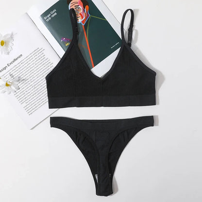 Women Seamless Bra And Panties Set Low Rise Thongs U-Shape Back Crop Top Bralette Comfort Sport Underwear Sexy Lingerie Set