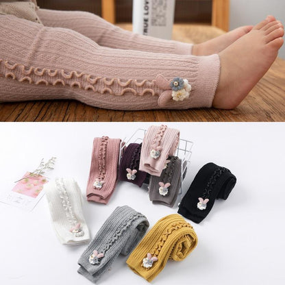 Cute Rabbit Colorful Skinny Trouser Baby Girls Comfortable Knitting Leggings Pants for Kids