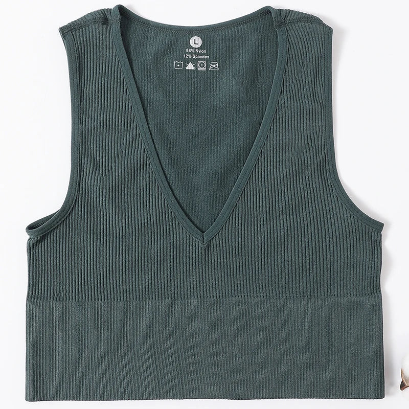 Women Crop Top Sports Bras Sexy Tank Top Female Seamless Underwear V-Neck Camisole Sexy Lingerie Solid Color Vest Top M-XL