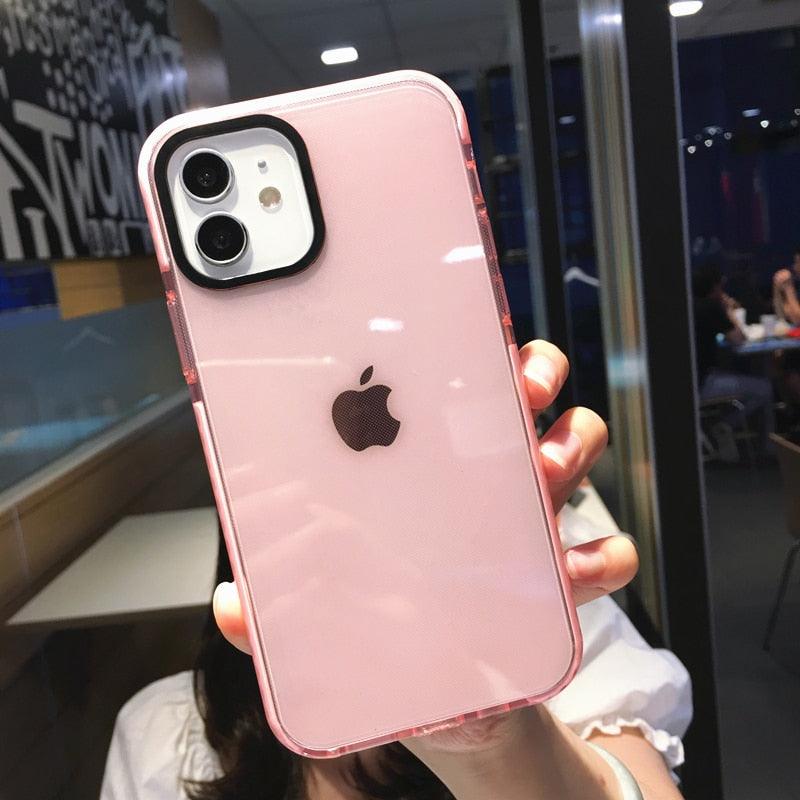 Fluorescent Color Shockproof Phone Case For iPhone 13 Pro Max 12 Mini 11 Transparent Soft Silicone Cover Transparent Case Glow In Dark Phone Case Luxury Square Case Cover For iPhone