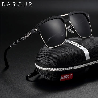 BARCUR Polarized Men’s Sunglasses – Fashionable Square Stainless Steel Frame UV400 Protection Anti-Reflective Outdoor Sports &amp; Driving Eyewear – Original Design Casual Style with Premium Polycarbonate Lenses
