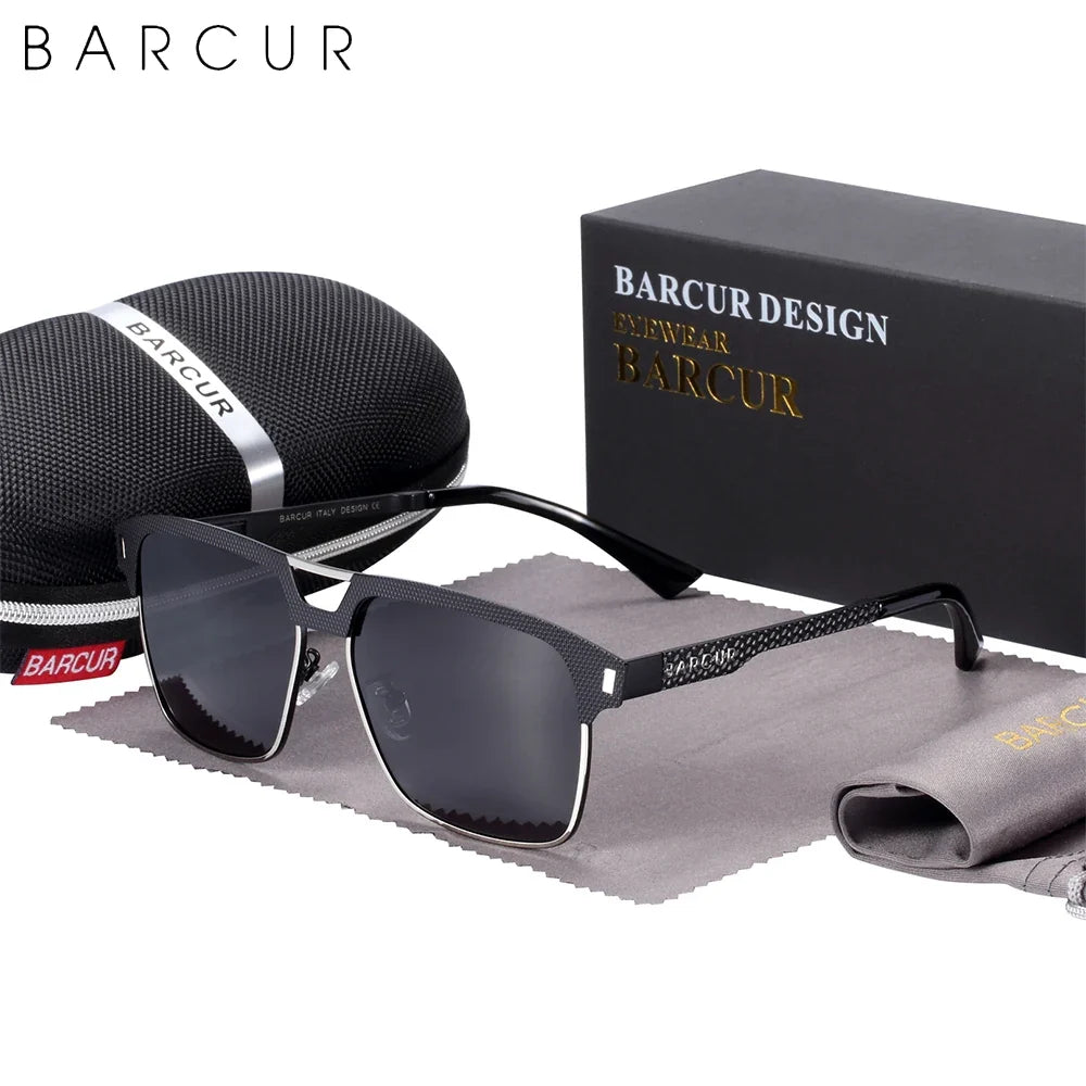 BARCUR Polarized Men’s Sunglasses – Fashionable Square Stainless Steel Frame UV400 Protection Anti-Reflective Outdoor Sports &amp; Driving Eyewear – Original Design Casual Style with Premium Polycarbonate Lenses
