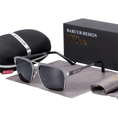 BARCUR Polarized Men’s Sunglasses – Fashionable Square Stainless Steel Frame UV400 Protection Anti-Reflective Outdoor Sports &amp; Driving Eyewear – Original Design Casual Style with Premium Polycarbonate Lenses