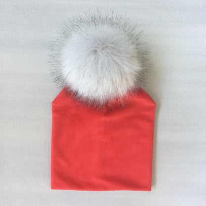 Kids Girls Solid Hat With Pompon Baby Beanie Pompom Cap Children&