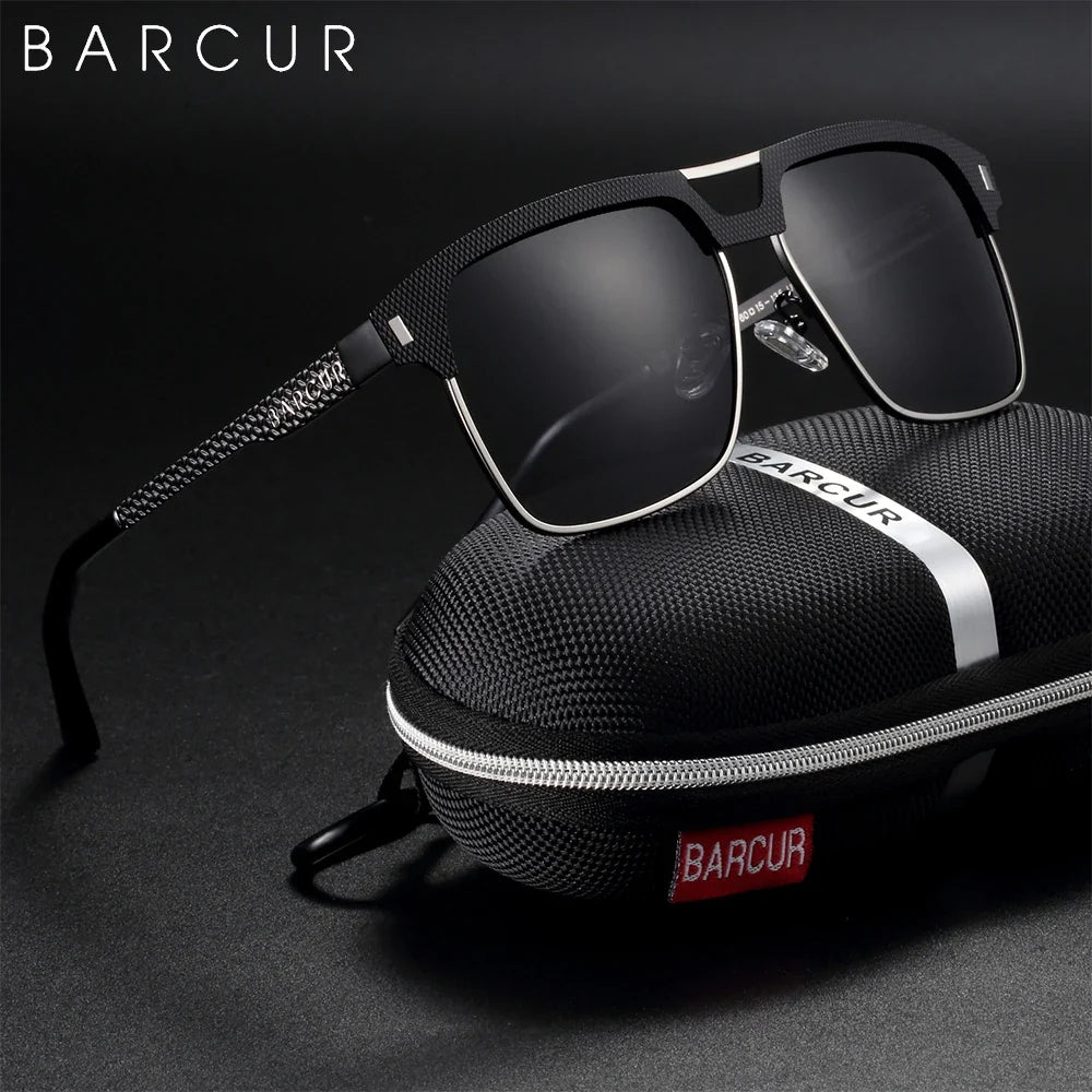 BARCUR Polarized Men’s Sunglasses – Fashionable Square Stainless Steel Frame UV400 Protection Anti-Reflective Outdoor Sports &amp; Driving Eyewear – Original Design Casual Style with Premium Polycarbonate Lenses
