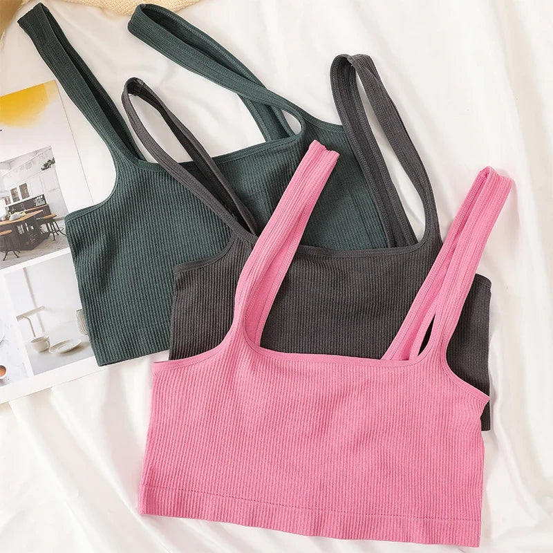 Square Neck Crop Top Women Seamless Underwear Top Solid Color Off Shoulder Cami Sexy Lingerie Sleeveless Tank Top Camisole