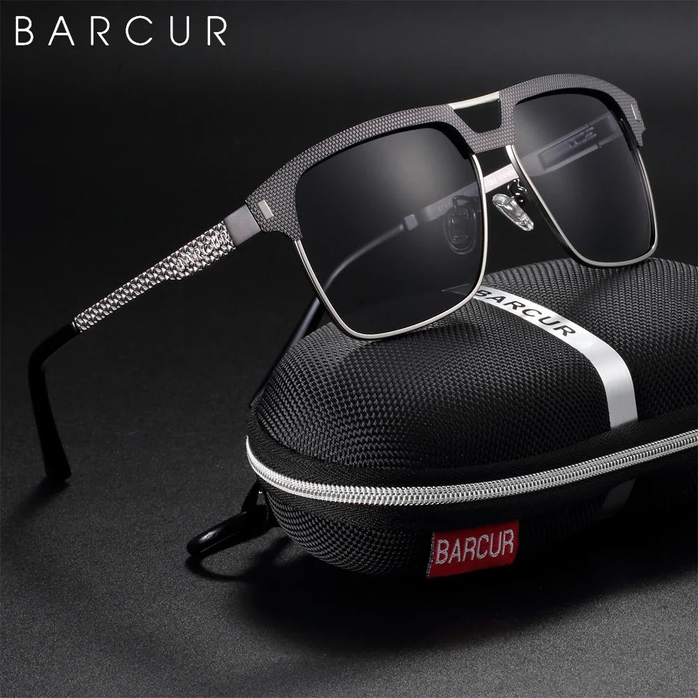 BARCUR Polarized Men’s Sunglasses – Fashionable Square Stainless Steel Frame UV400 Protection Anti-Reflective Outdoor Sports &amp; Driving Eyewear – Original Design Casual Style with Premium Polycarbonate Lenses
