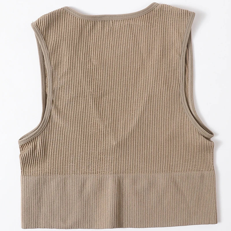 Women Crop Top Sports Bras Sexy Tank Top Female Seamless Underwear V-Neck Camisole Sexy Lingerie Solid Color Vest Top M-XL
