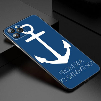 Anchor Boat Ship Wheel Phone Case For iPhone 13 12 Mini 11 Pro XS Max XR X 8 7 6S 6 Plus 5S 5 SE 2020 Black Cover Custom Anchor Hard Back Cover Case