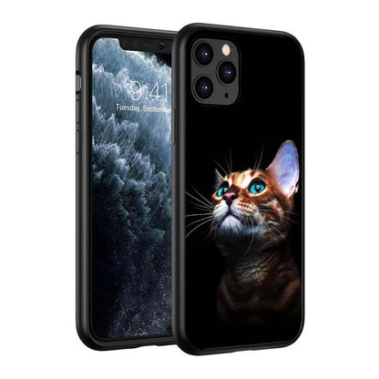 Black Big Eye Cat Cover Phone Case For iPhone 14 13 12 11 Pro Max Mini XS Max X XR Silicone Black Anti-Fingerprint Anti-Fall Clear Soft Anti-Yellow Cover Silicone Case