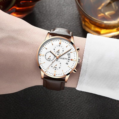 Watches men Fashion Sport Stainless Steel Case Leather Band watch Quartz Business Wristwatch For Men&