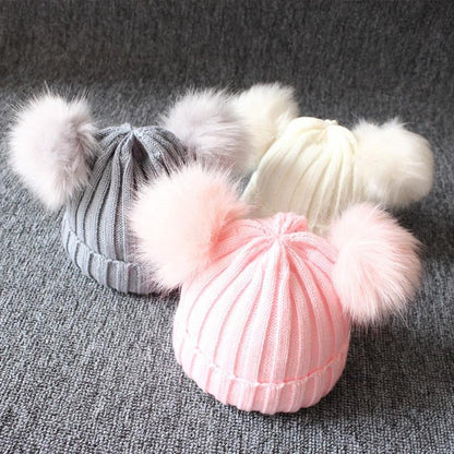 Cute Baby Hat &amp; Scarf Set Pompom Infant Baby Girl Winter Hat For Kids Warm Knitted for Girls