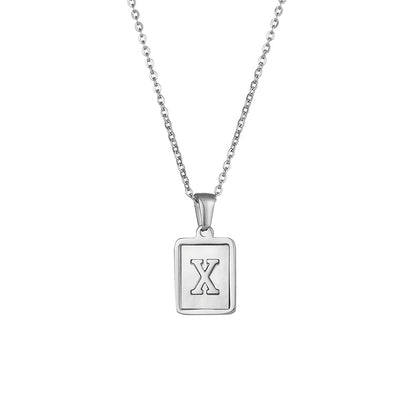 18K Golden Chain Necklaces Male Square Natural Shell Initial Letters Pendant Stainless Steel Jewelry