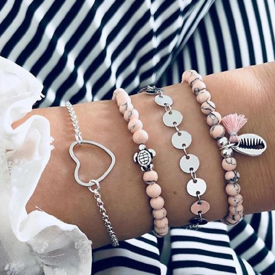 Boho Rose Map Bracelets &amp; Bangles for Women Bohemian Round  Charm Bracelet Set Fashion Multilayer Accessories Luxury Jewelry