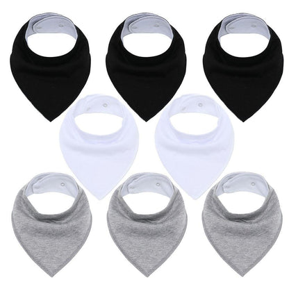 8PCS/SET Comfortable Colorful 100% Organic Cotton Adjustable Snaps Bandana Saliva Bibs For Baby Boys &amp; Girls Kids