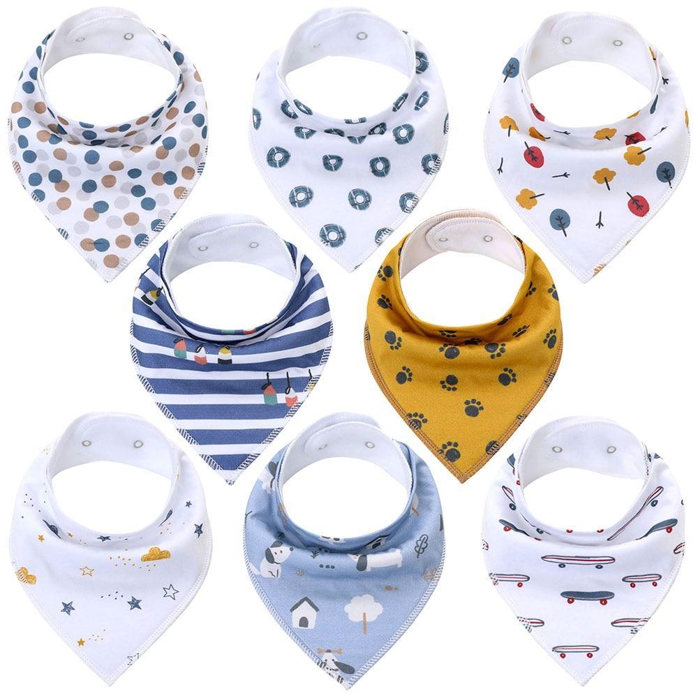 8PCS/SET Comfortable Colorful 100% Organic Cotton Adjustable Snaps Bandana Saliva Bibs For Baby Boys &amp; Girls Kids