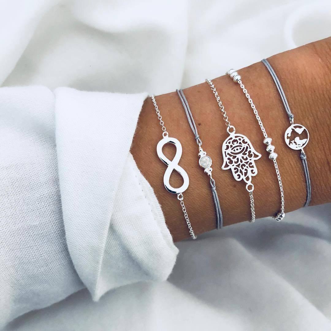 Boho Rose Map Bracelets &amp; Bangles for Women Bohemian Round  Charm Bracelet Set Fashion Multilayer Accessories Luxury Jewelry