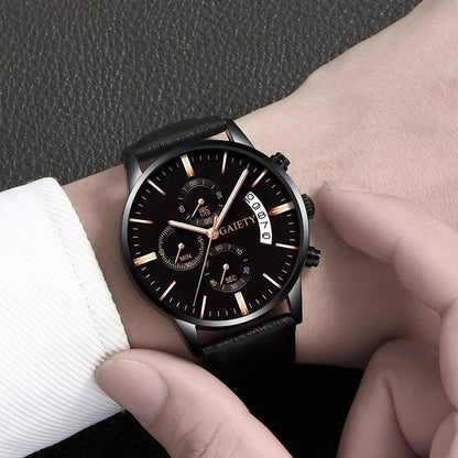 Watches men Fashion Sport Stainless Steel Case Leather Band watch Quartz Business Wristwatch For Men&
