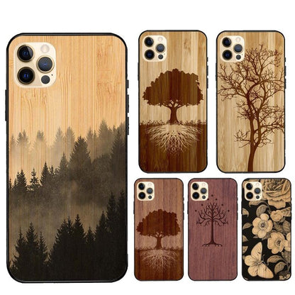 Vintage Tree Flower Bamboo Wood Case For iPhone Pro Max 12 13 min SE For iPhone 13 Shockproof Wooden Texture Protective Cover Unique &amp; Classy Wooden Case