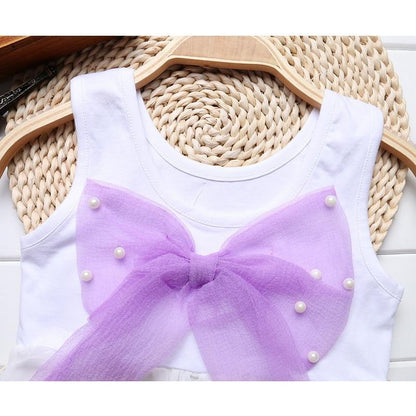 Luxury Summer Fashion Purple Stripe Round Neck Sleeveless Chiffon Dresses for baby Girls With Big Bow