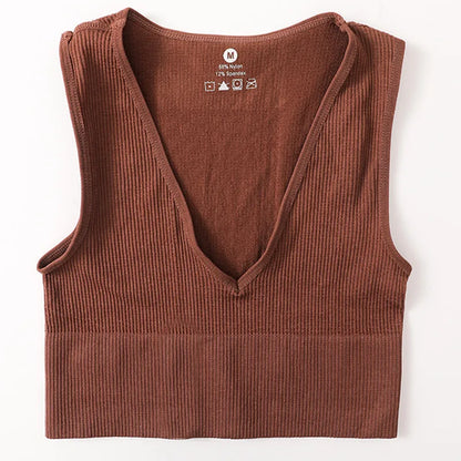 Women Crop Top Sports Bras Sexy Tank Top Female Seamless Underwear V-Neck Camisole Sexy Lingerie Solid Color Vest Top M-XL