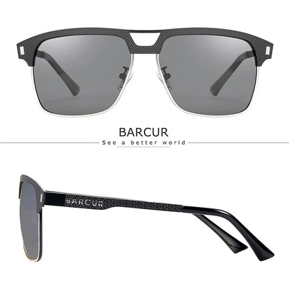 BARCUR Polarized Men’s Sunglasses – Fashionable Square Stainless Steel Frame UV400 Protection Anti-Reflective Outdoor Sports &amp; Driving Eyewear – Original Design Casual Style with Premium Polycarbonate Lenses