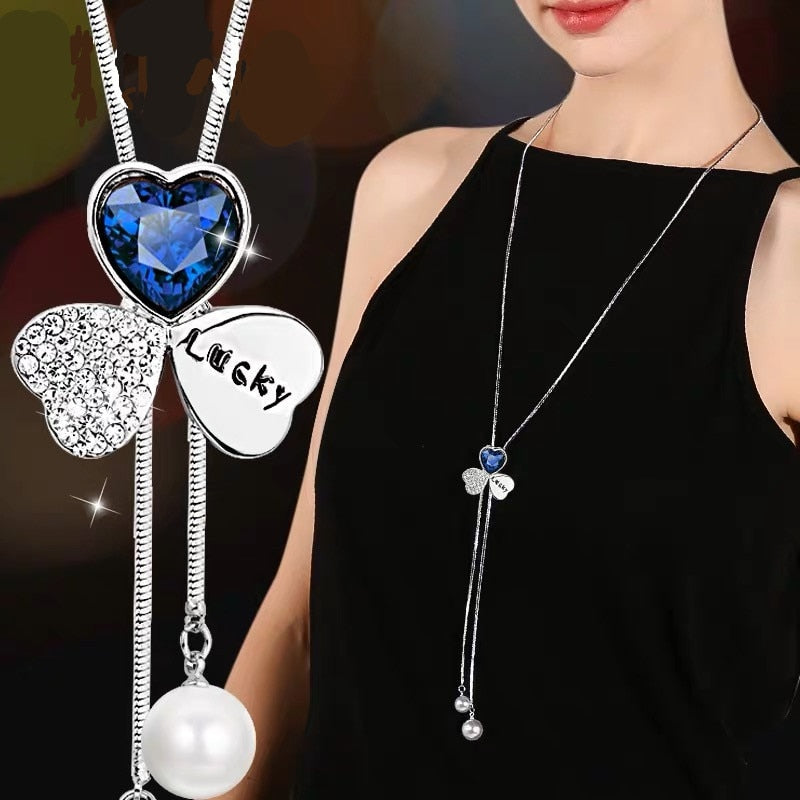 Collier Femme Long Gray Crystal Necklaces &amp; Pendants for Women Round Statement Necklace