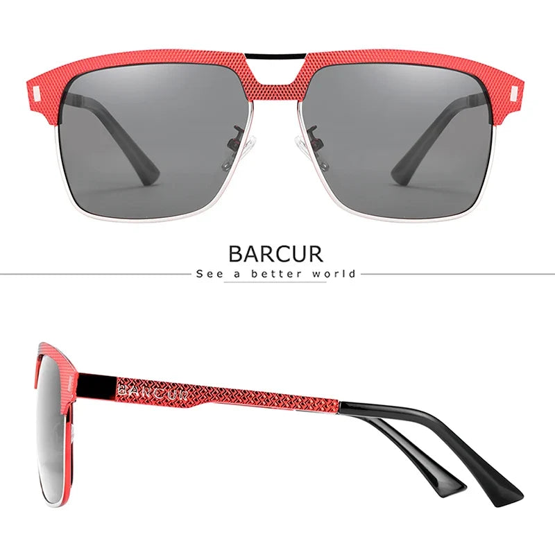BARCUR Polarized Men’s Sunglasses – Fashionable Square Stainless Steel Frame UV400 Protection Anti-Reflective Outdoor Sports &amp; Driving Eyewear – Original Design Casual Style with Premium Polycarbonate Lenses