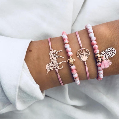 Boho Rose Map Bracelets &amp; Bangles for Women Bohemian Round  Charm Bracelet Set Fashion Multilayer Accessories Luxury Jewelry