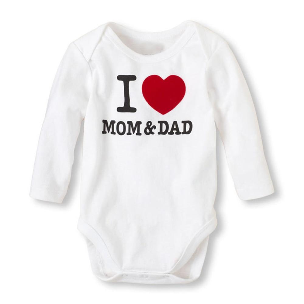 Baby Boys Girls Romper Cotton Long Sleeve Letter Print I Love Mom &amp; Dad Jumpsuit In Modern Design