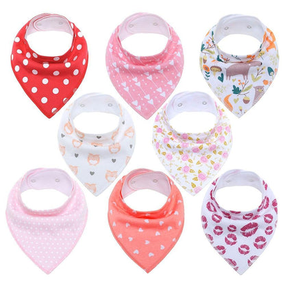 8PCS/SET Comfortable Colorful 100% Organic Cotton Adjustable Snaps Bandana Saliva Bibs For Baby Boys &amp; Girls Kids