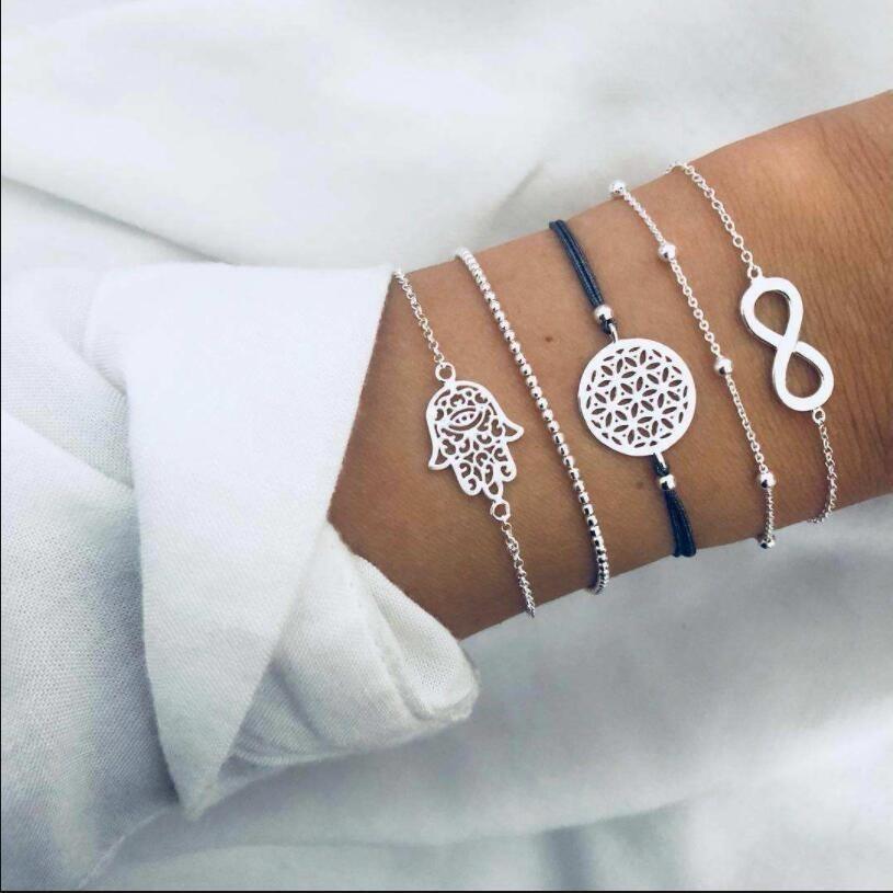 Boho Rose Map Bracelets &amp; Bangles for Women Bohemian Round  Charm Bracelet Set Fashion Multilayer Accessories Luxury Jewelry