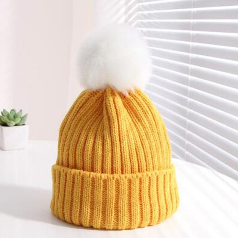 Winter Warm Baby Hat Fur Pompom Knitted Baby Hat Cap Infant Toddler Kids Hat Beanie In Modern Designer Style