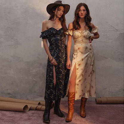 Summer Floral Off Shoulder Puff Sleeve Maxi Dress