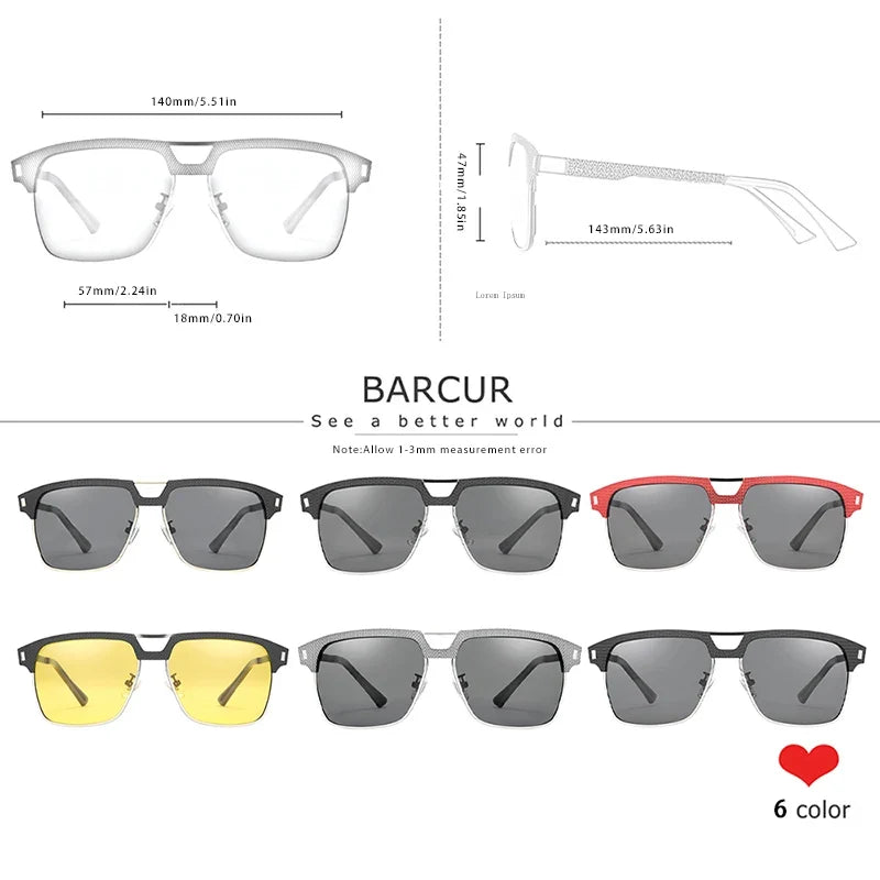 BARCUR Polarized Men’s Sunglasses – Fashionable Square Stainless Steel Frame UV400 Protection Anti-Reflective Outdoor Sports &amp; Driving Eyewear – Original Design Casual Style with Premium Polycarbonate Lenses