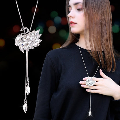 Collier Femme Long Gray Crystal Necklaces &amp; Pendants for Women Round Statement Necklace