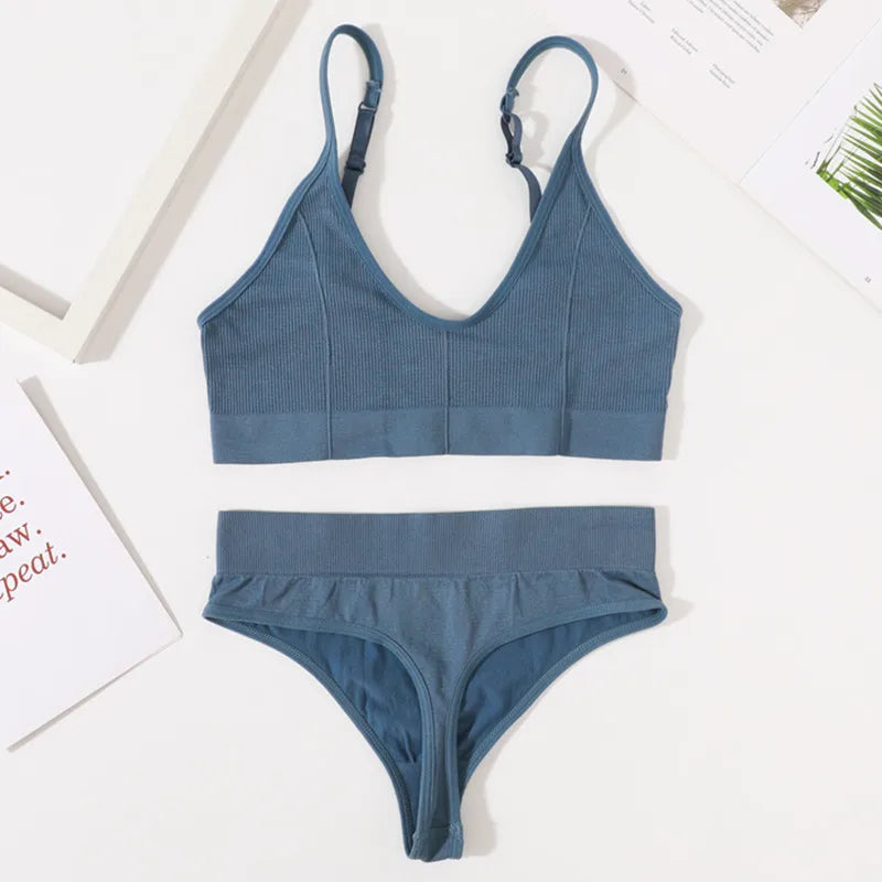 Women Seamless Bra And Panties Set Low Rise Thongs U-Shape Back Crop Top Bralette Comfort Sport Underwear Sexy Lingerie Set