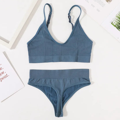 Women Seamless Bra And Panties Set Low Rise Thongs U-Shape Back Crop Top Bralette Comfort Sport Underwear Sexy Lingerie Set