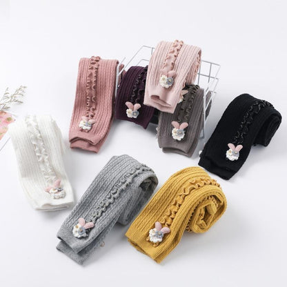 Cute Rabbit Colorful Skinny Trouser Baby Girls Comfortable Knitting Leggings Pants for Kids