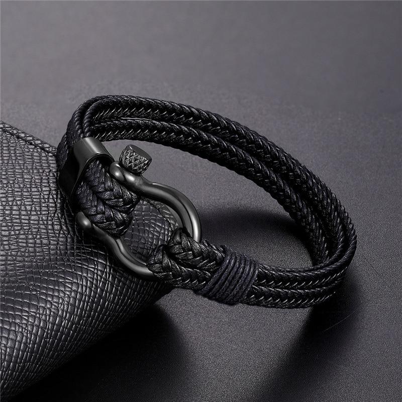 New Fashion Stainless Steel Bracelet Men Punk Genuine Leather Bracelets &amp; Bangles Charm Jewelry Anchor Style