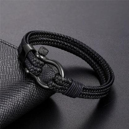 New Fashion Stainless Steel Bracelet Men Punk Genuine Leather Bracelets &amp; Bangles Charm Jewelry Anchor Style