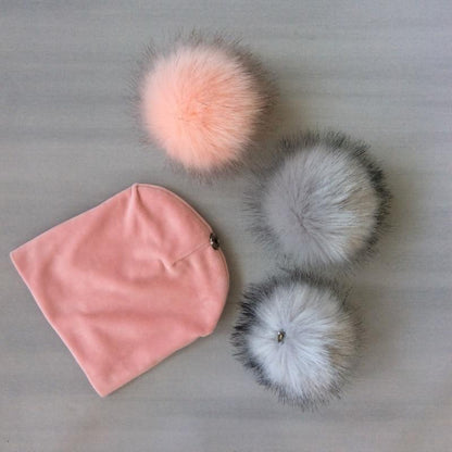 Kids Girls Solid Hat With Pompon Baby Beanie Pompom Cap Children&