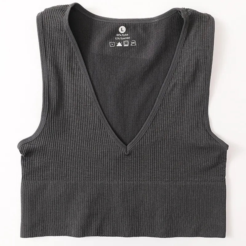 Women Crop Top Sports Bras Sexy Tank Top Female Seamless Underwear V-Neck Camisole Sexy Lingerie Solid Color Vest Top M-XL