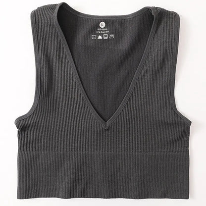 Women Crop Top Sports Bras Sexy Tank Top Female Seamless Underwear V-Neck Camisole Sexy Lingerie Solid Color Vest Top M-XL