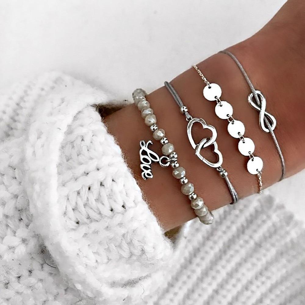 Boho Rose Map Bracelets &amp; Bangles for Women Bohemian Round  Charm Bracelet Set Fashion Multilayer Accessories Luxury Jewelry