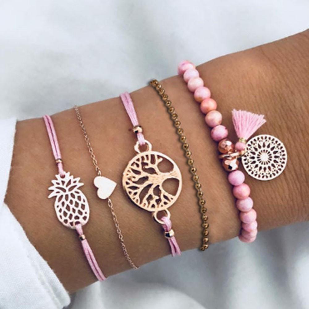 Boho Rose Map Bracelets &amp; Bangles for Women Bohemian Round  Charm Bracelet Set Fashion Multilayer Accessories Luxury Jewelry