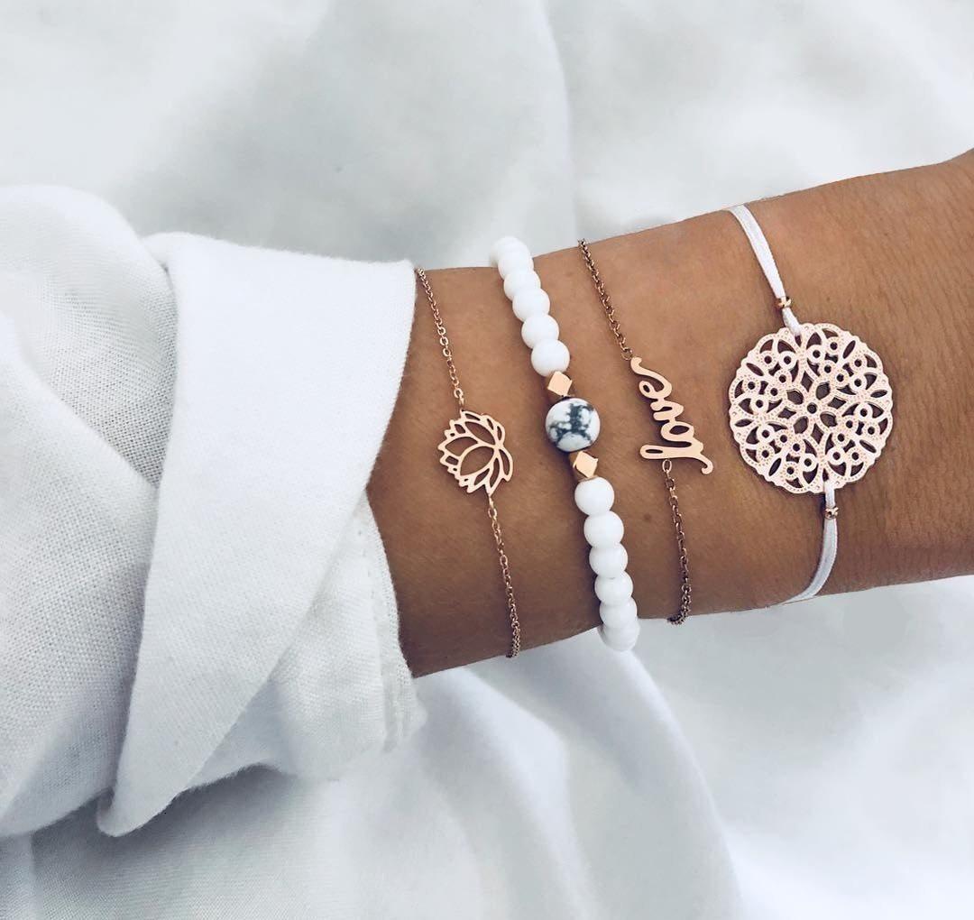 Boho Rose Map Bracelets &amp; Bangles for Women Bohemian Round  Charm Bracelet Set Fashion Multilayer Accessories Luxury Jewelry